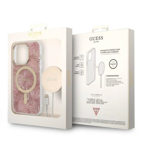Kup Set Guess etui + încărcător wireless GUBPP14XHJEACSP Apple iPhone 14 Pro Max roz/pink hard case Jungle MagSafe - GUE2316 - {ean13} - Sklep Home Screen