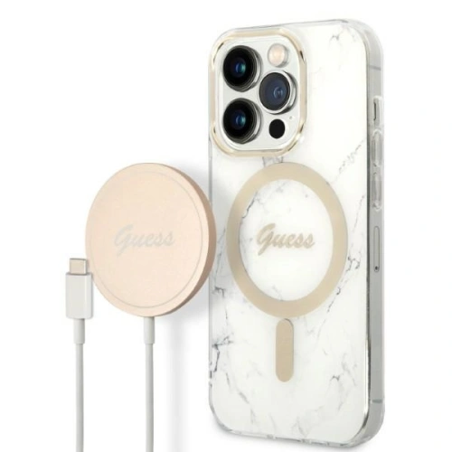 Kup Zestaw Guess etui + ładowarka bezprzewodowa GUBPP14XHMEACSH Apple iPhone 14 Pro Max biały/white hard case Marble MagSafe - GUE2317 - {ean13} - Sklep Home Screen