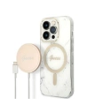 Set Guess etui + încărcător wireless GUBPP14XHMEACSH Apple iPhone 14 Pro Max alb/white hard case Marble MagSafe