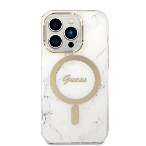 Kup Set Guess etui + încărcător wireless GUBPP14XHMEACSH Apple iPhone 14 Pro Max alb/white hard case Marble MagSafe - GUE2317 - {ean13} - Sklep Home Screen