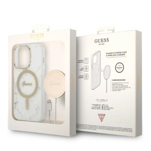 Kup Set Guess etui + încărcător wireless GUBPP14XHMEACSH Apple iPhone 14 Pro Max alb/white hard case Marble MagSafe - GUE2317 - {ean13} - Sklep Home Screen