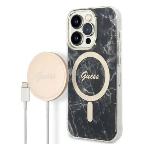 Kup Set Guess husă + încărcător wireless GUBPP14XHMEACSK Apple iPhone 14 Pro Max negru/case tare Marble MagSafe - GUE2318 - {ean13} - Sklep Home Screen