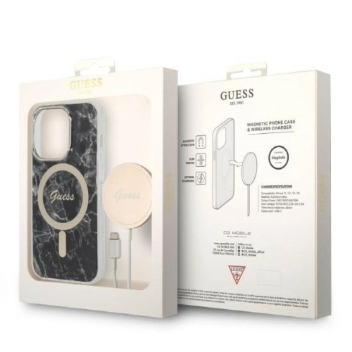 Kup Set Guess husă + încărcător wireless GUBPP14XHMEACSK Apple iPhone 14 Pro Max negru/case tare Marble MagSafe - GUE2318 - {ean13} - Sklep Home Screen