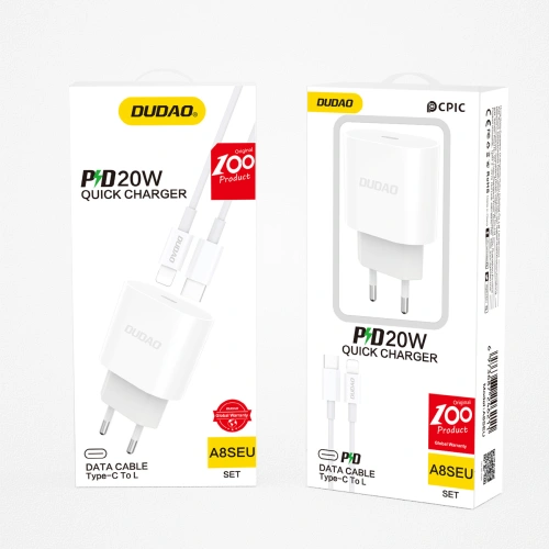 Kup Încărcător de rețea Dudao USB-C Power Delivery 20W alb + cablu USB-C - Lightning 1m (A8SEU) - DDA236 - {ean13} - Sklep Home Screen