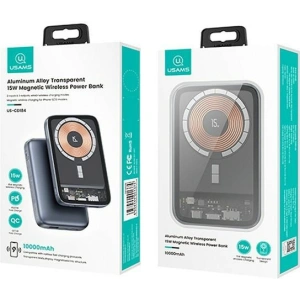 Powerbank USAMS PB67 10000mAh 20W QC3.0+PD Magnetic Wireless Fast Charge stalowy/tarnish (US-CD184)