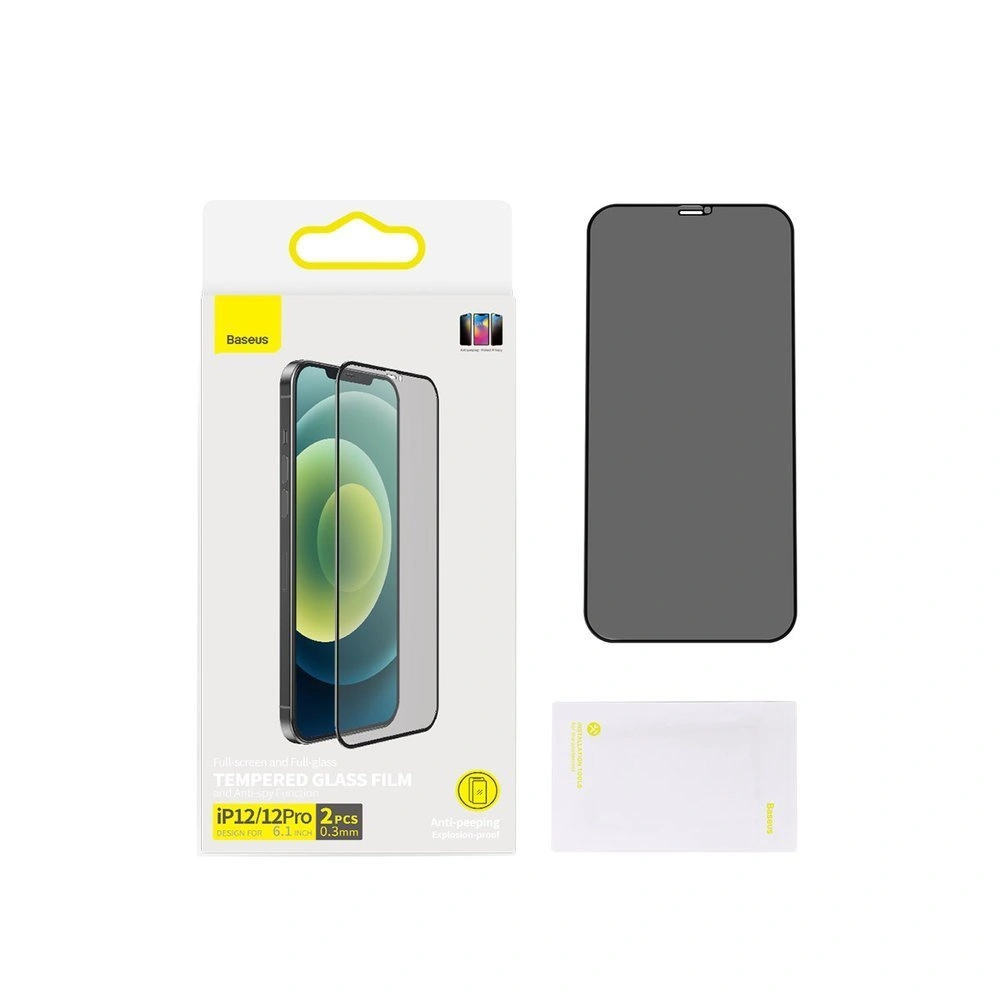 Szkło hartowane Baseus 0,3 mm Anti Spy Apple iPhone 12/12 Pro (case friendly) [2 PACK]