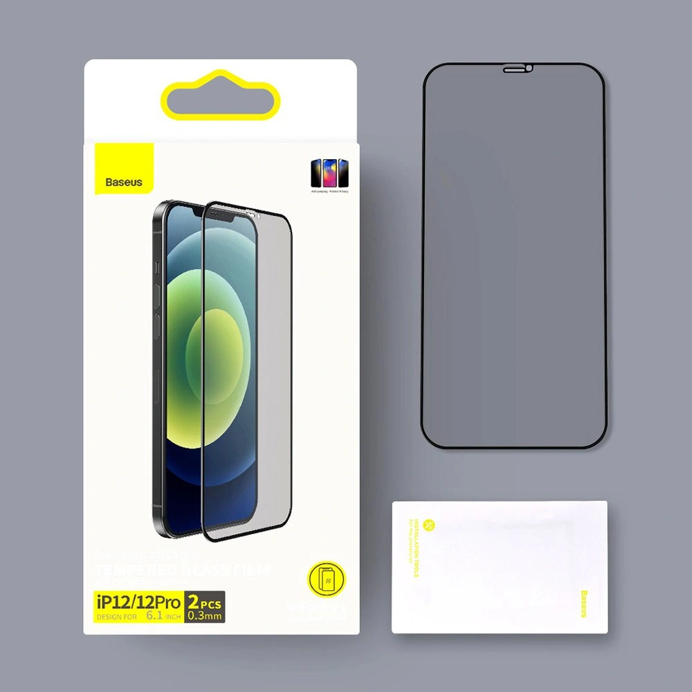 Szkło hartowane Baseus 0,3 mm Anti Spy Apple iPhone 12/12 Pro (case friendly) [2 PACK]