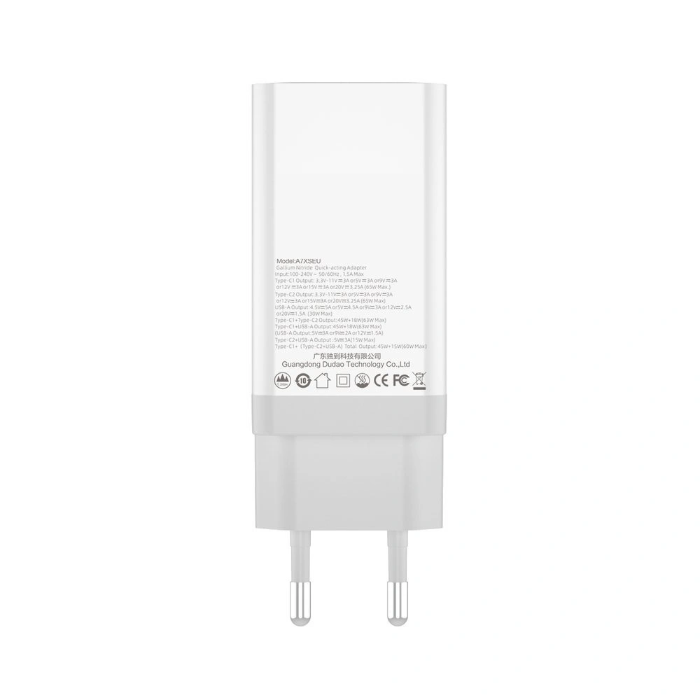 Ładowarka sieciowa Dudao GaN 65W USB/2xUSB-C Quick Charge Power Delivery biały (A7xs white)