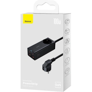 Ładowarka sieciowa / listwa zasilająca Baseus GaN3 Pro 2x USB + 2xUSB-C + AC, 100W (czarna)
