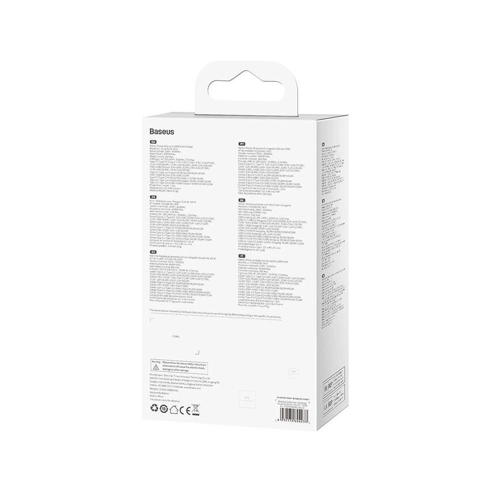 Ładowarka sieciowa / listwa zasilająca Baseus GaN3 Pro 2x USB + 2xUSB-C + AC, 100W (czarna)