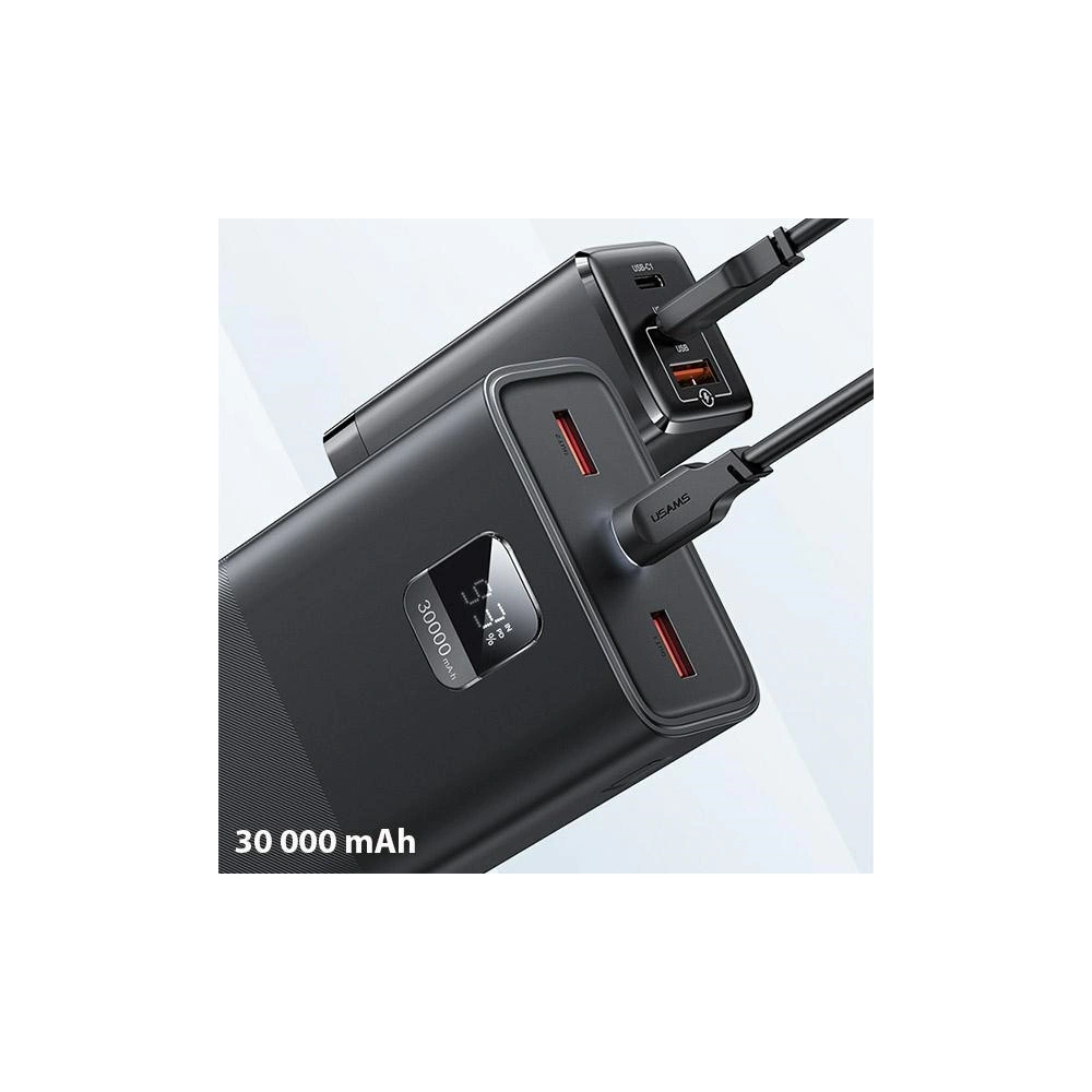 Powerbank USAMS PB68 30000mAh 65W QC 3.0 PD Fast Charge + kabel USB-C/USB-C 100W czarny/black (US-CD185)