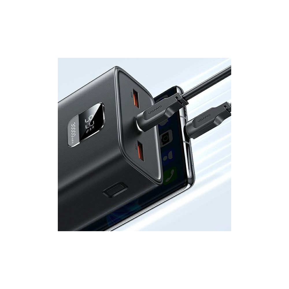 Powerbank USAMS PB68 30000mAh 65W QC 3.0 PD Fast Charge + kabel USB-C/USB-C 100W czarny/black (US-CD185)