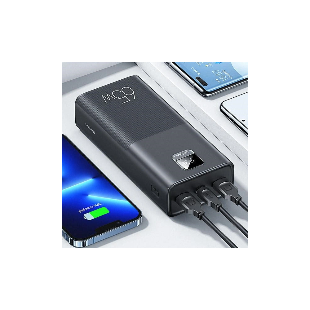 Powerbank USAMS PB68 30000mAh 65W QC 3.0 PD Fast Charge + kabel USB-C/USB-C 100W czarny/black (US-CD185)