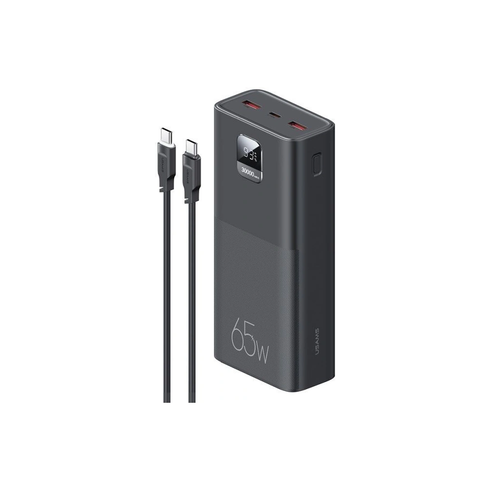 Powerbank USAMS PB68 30000mAh 65W QC 3.0 PD Fast Charge + kabel USB-C/USB-C 100W czarny/black (US-CD185)
