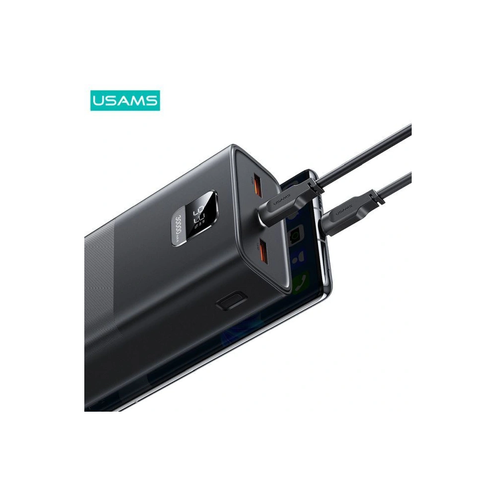 Powerbank USAMS PB68 30000mAh 65W QC 3.0 PD Fast Charge + kabel USB-C/USB-C 100W czarny/black (US-CD185)