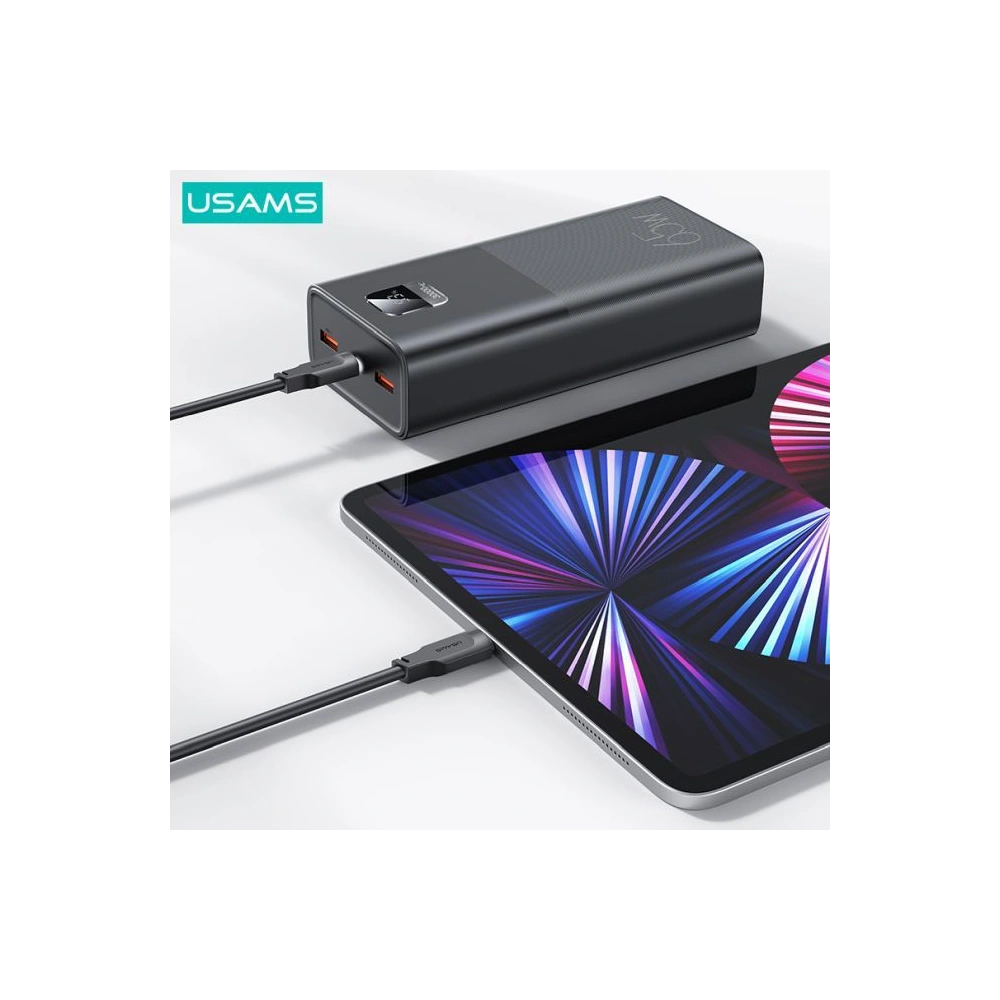 Powerbank USAMS PB68 30000mAh 65W QC 3.0 PD Fast Charge + kabel USB-C/USB-C 100W czarny/black (US-CD185)