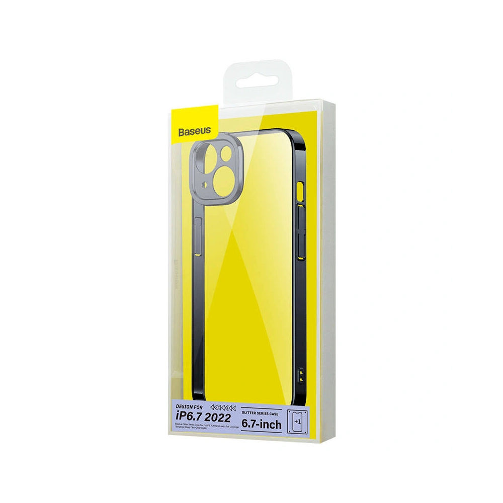 Zestaw etui + szkło Baseus Glitter Apple iPhone 14 Plus / 15 Plus (czarny)