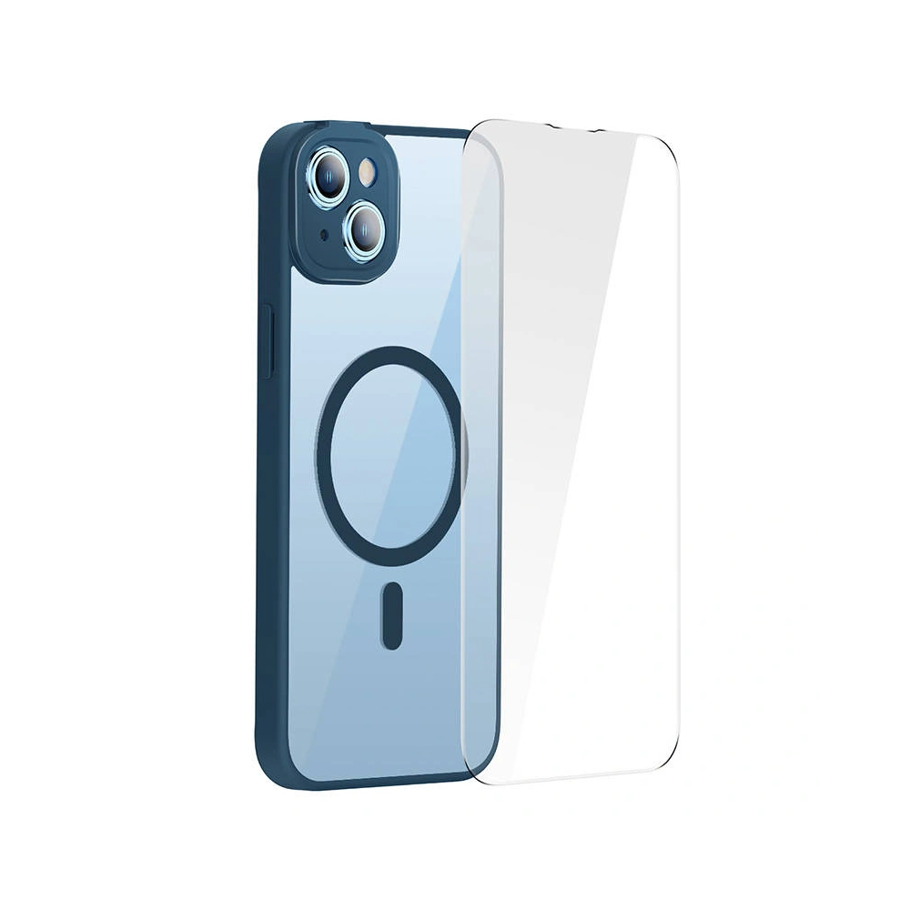 Zestaw etui + szkło Baseus Frame MagSafe Apple iPhone 14 Plus / 15 Plus (niebieski)