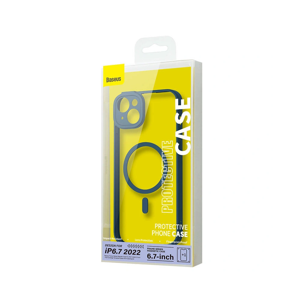 Zestaw etui + szkło Baseus Frame MagSafe Apple iPhone 14 Plus / 15 Plus (niebieski)