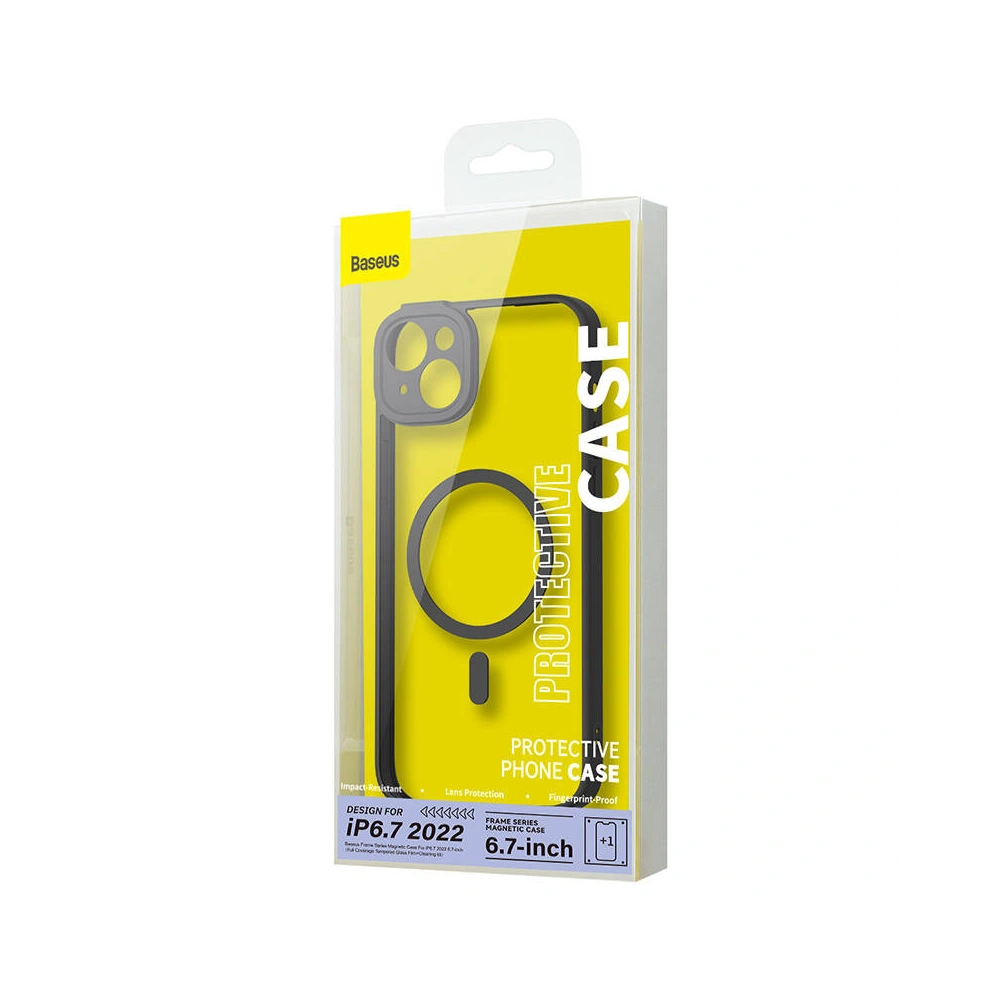 Zestaw etui + szkło Baseus Frame MagSafe Apple iPhone 14 Plus / 15 Plus (czarny)