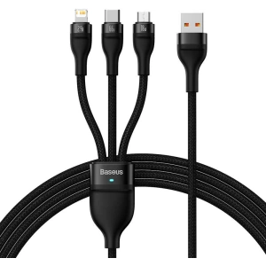 Kabel USB 3w1 Baseus Flash II, USB-C + micro USB + Lightning, 66W, 1.2m (černý)