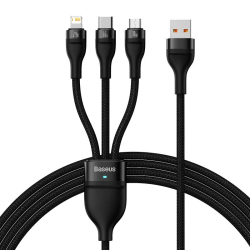 Kup Kabel USB 3w1 Baseus Flash II, USB-C + micro USB + Lightning, 66W, 1.2m (negru) - BSU3810 - {ean13} - Sklep Home Screen
