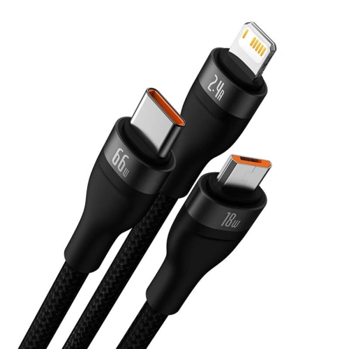 Kup Kabel USB 3w1 Baseus Flash II, USB-C + micro USB + Lightning, 66W, 1.2m (negru) - BSU3810 - {ean13} - Sklep Home Screen