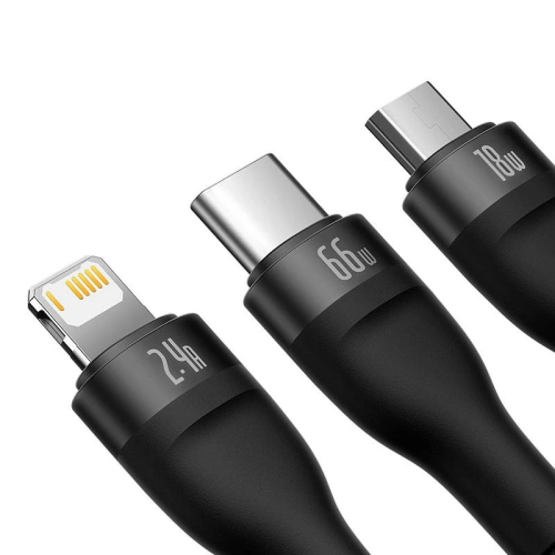 Kup Kabel USB 3w1 Baseus Flash II, USB-C + micro USB + Lightning, 66W, 1.2m (negru) - BSU3810 - {ean13} - Sklep Home Screen