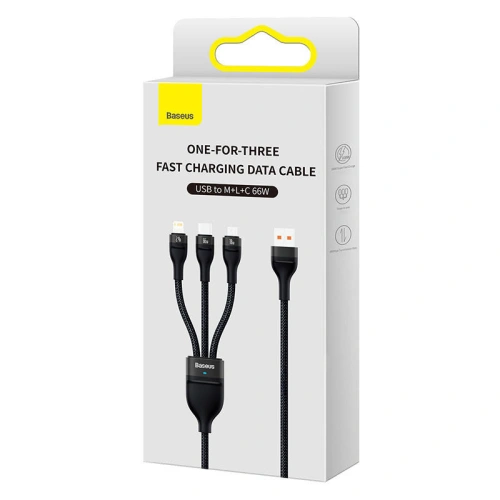 Kup Kabel USB 3w1 Baseus Flash II, USB-C + micro USB + Lightning, 66W, 1.2m (černý) - BSU3810 - {ean13} - Sklep Home Screen
