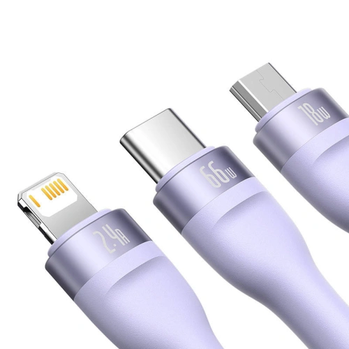 Kup Kabel USB 3w1 Baseus Flash II, USB-C + micro USB + Lightning, 66W, 1.2m (fialový) - BSU3811 - {ean13} - Sklep Home Screen