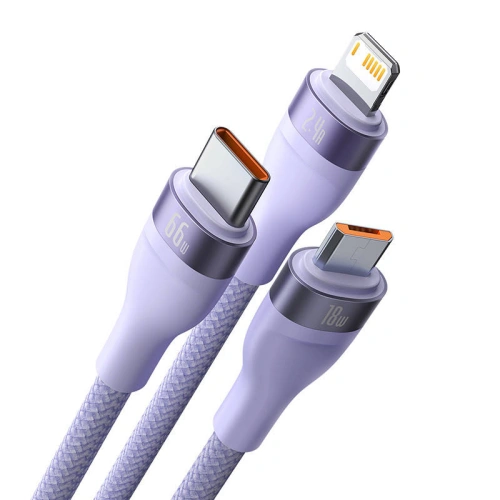 Kup Kabel USB 3w1 Baseus Flash II, USB-C + micro USB + Lightning, 66W, 1.2m (fialový) - BSU3811 - {ean13} - Sklep Home Screen