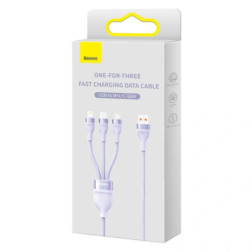 Kup Kabel USB 3w1 Baseus Flash II, USB-C + micro USB + Lightning, 66W, 1.2m (fialový) - BSU3811 - {ean13} - Sklep Home Screen