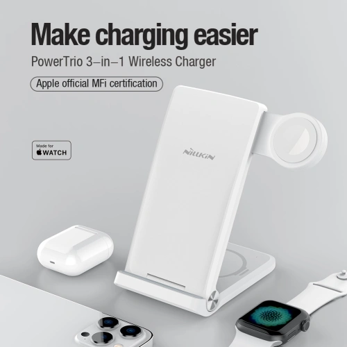 Kup Încărcător wireless Nillkin Wireless Charging Powertrio 3in1 MFI + adaptor Apple Watch - NLK877 - {ean13} - Sklep Home Screen