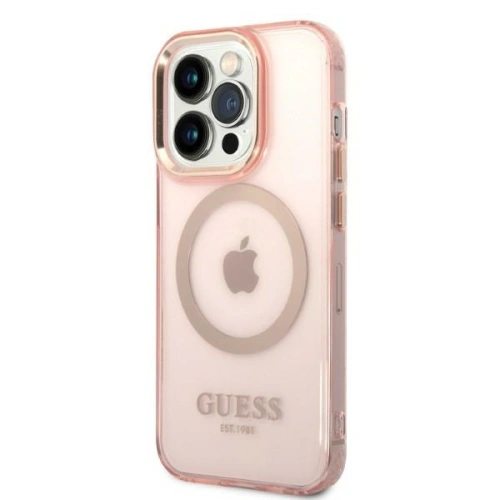 Kup Case Guess GUHMP14LHTCMP Apple iPhone 14 Pro rosa/pink Hartschale Goldrand Translucent MagSafe - GUE2319 - {ean13} - Sklep Home Screen