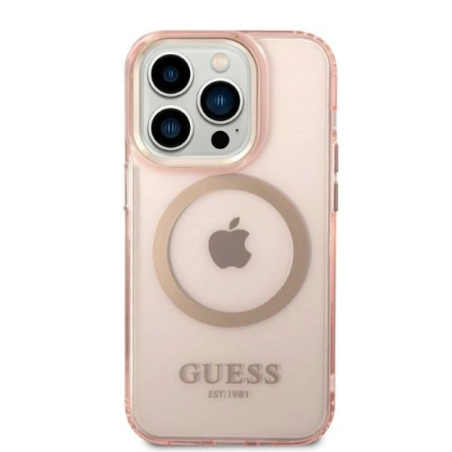 Buy Guess GUHMP14LHTCMP Apple iPhone 14 Pro pink hard case Gold Outline Translucent MagSafe - GUE2319 - {ean13} - Home Screen Store Europe