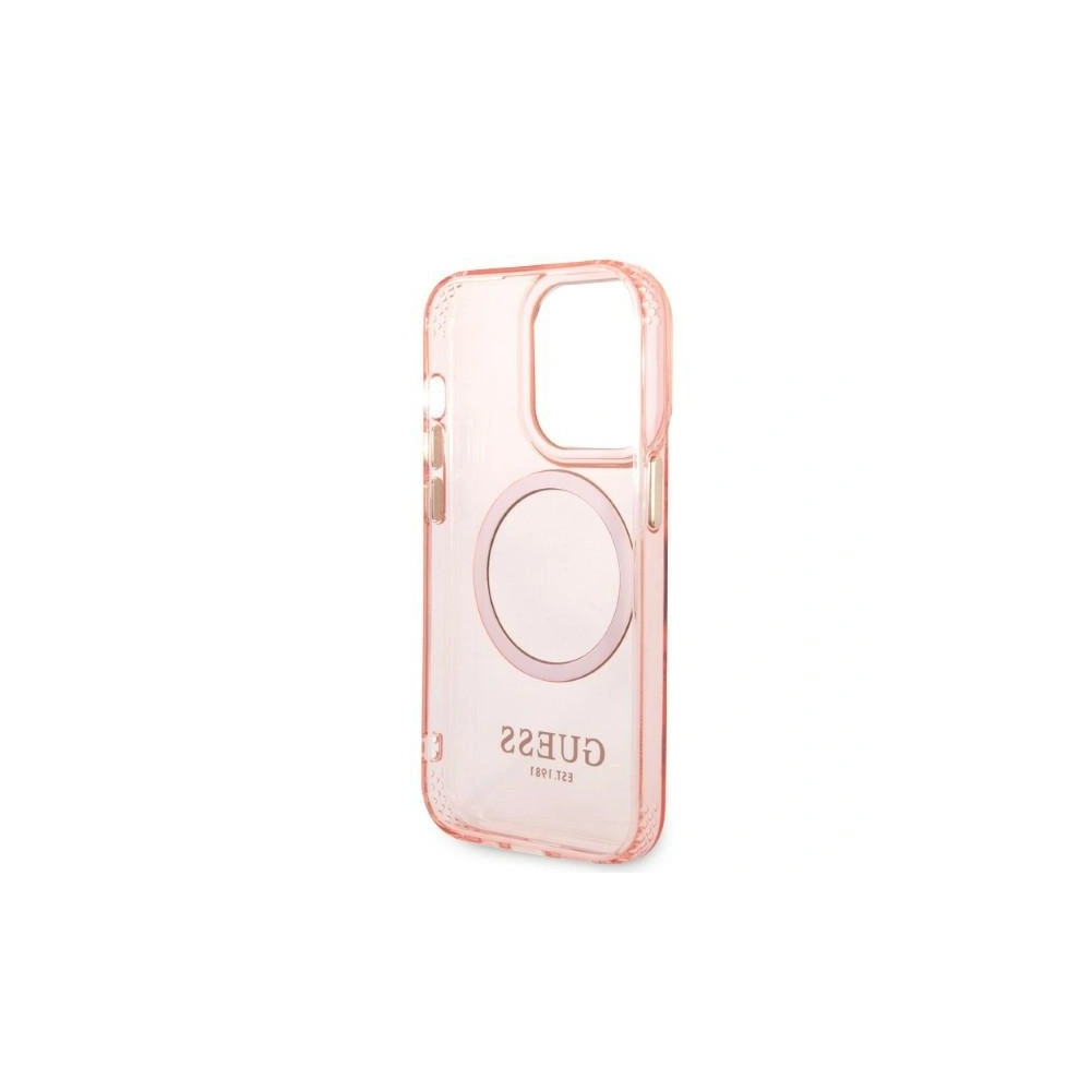 Etui Guess GUHMP14LHTCMP Apple iPhone 14 Pro różowy/pink hard case Gold Outline Translucent MagSafe