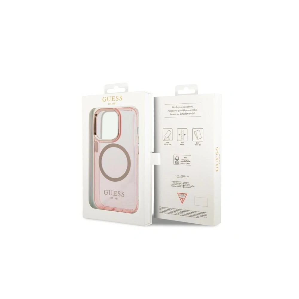 Etui Guess GUHMP14LHTCMP Apple iPhone 14 Pro różowy/pink hard case Gold Outline Translucent MagSafe