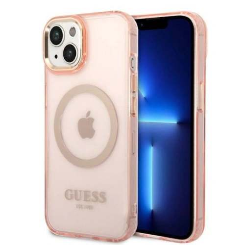 Buy Guess GUHMP14MHTCMP Apple iPhone 14 Plus / 15 Plus pink hard case Gold Outline Translucent MagSafe - GUE2320 - {ean13} - Home Screen Store Europe