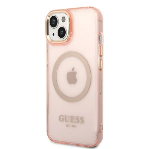 Buy Guess GUHMP14MHTCMP Apple iPhone 14 Plus / 15 Plus pink hard case Gold Outline Translucent MagSafe - GUE2320 - {ean13} - Home Screen Store Europe