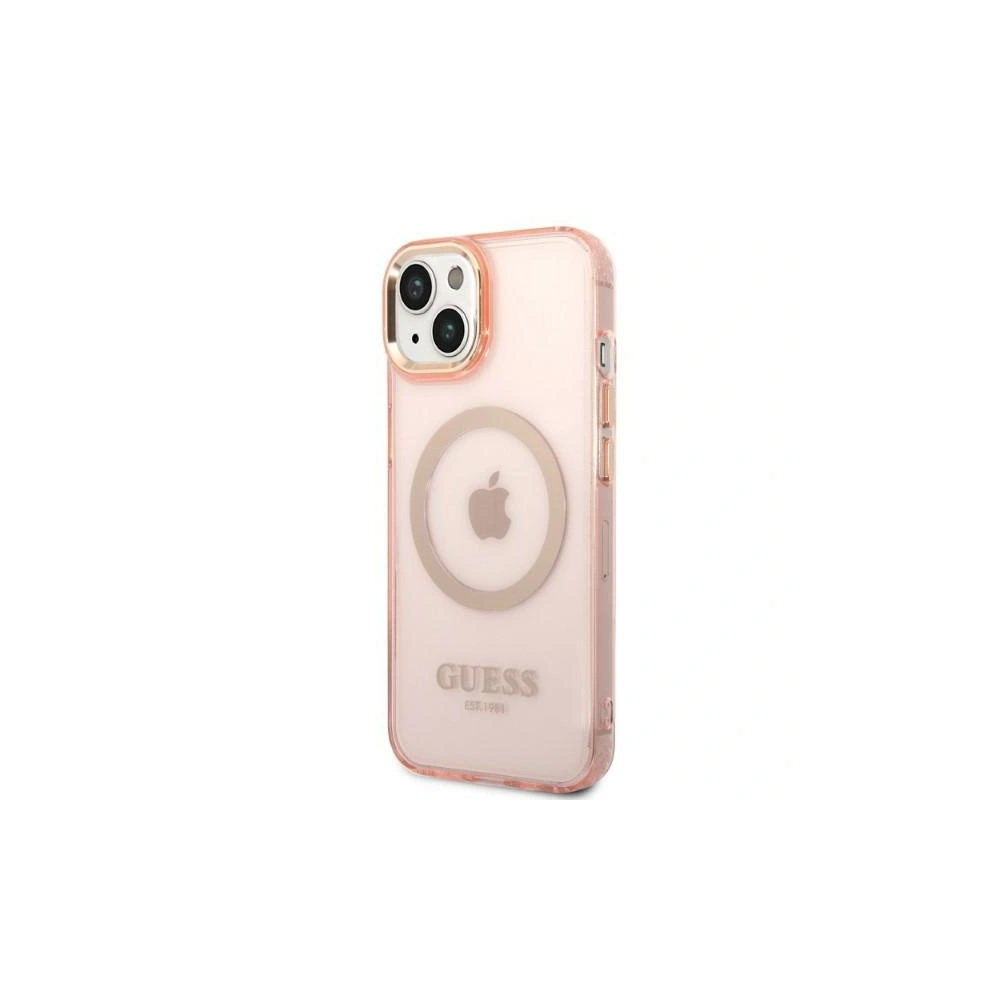 Etui Guess GUHMP14MHTCMP Apple iPhone 14 Plus / 15 Plus różowy/pink hard case Gold Outline Translucent MagSafe