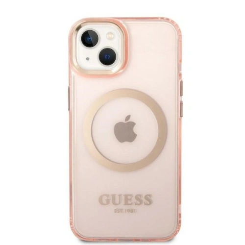 Buy Guess GUHMP14MHTCMP Apple iPhone 14 Plus / 15 Plus pink hard case Gold Outline Translucent MagSafe - GUE2320 - {ean13} - Home Screen Store Europe