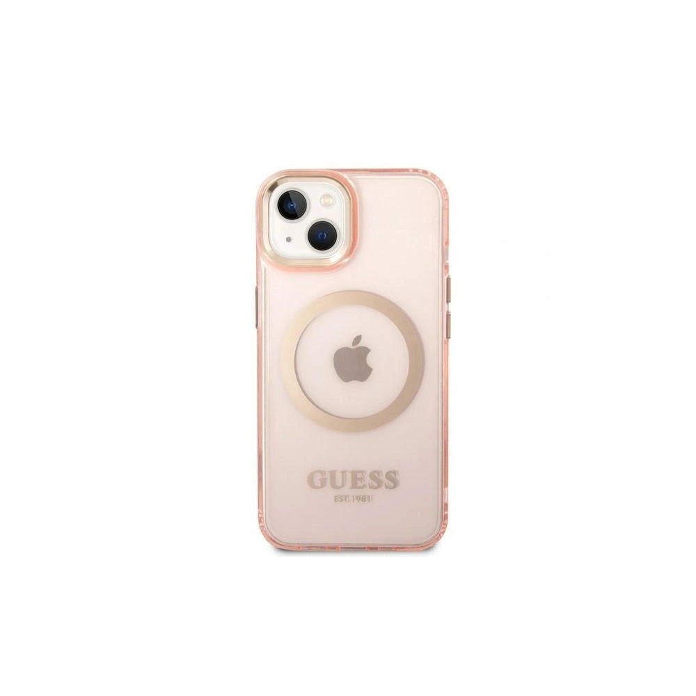 Etui Guess GUHMP14MHTCMP Apple iPhone 14 Plus / 15 Plus różowy/pink hard case Gold Outline Translucent MagSafe