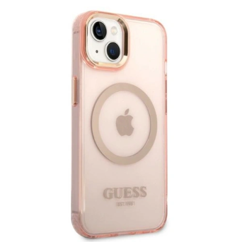 Buy Guess GUHMP14MHTCMP Apple iPhone 14 Plus / 15 Plus pink hard case Gold Outline Translucent MagSafe - GUE2320 - {ean13} - Home Screen Store Europe