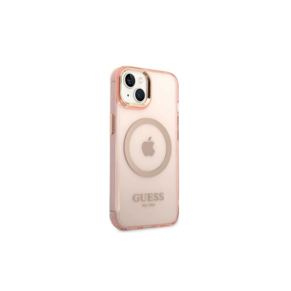 Etui Guess GUHMP14MHTCMP Apple iPhone 14 Plus / 15 Plus różowy/pink hard case Gold Outline Translucent MagSafe