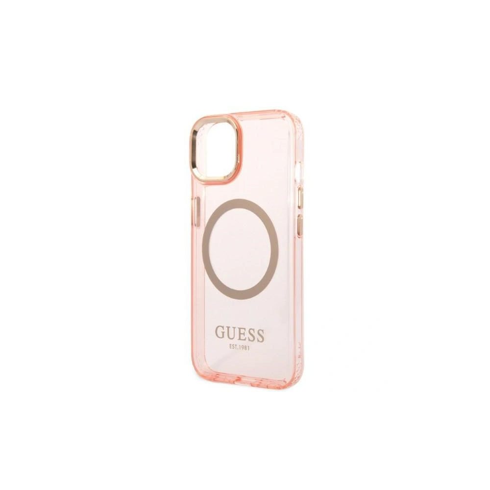 Etui Guess GUHMP14MHTCMP Apple iPhone 14 Plus / 15 Plus różowy/pink hard case Gold Outline Translucent MagSafe