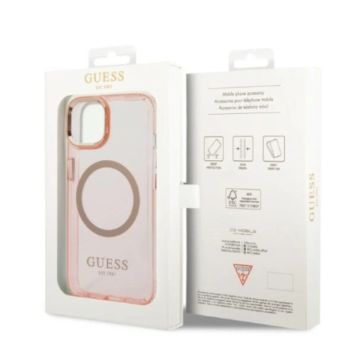 Buy Guess GUHMP14MHTCMP Apple iPhone 14 Plus / 15 Plus pink hard case Gold Outline Translucent MagSafe - GUE2320 - {ean13} - Home Screen Store Europe