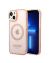 Guess GUHMP14SHTCMP Apple iPhone 14 pink hard case Gold Outline Translucent MagSafe