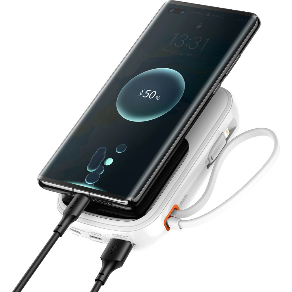 Powerbank Baseus Qpow Digital Display 10000mAh 20W QC/PD/SCP/FCP + kabel Lightning biały