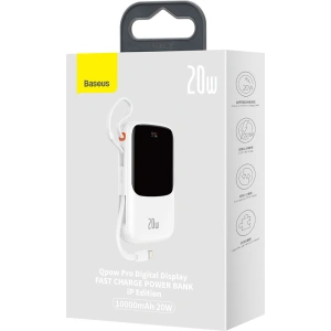 Powerbank Baseus Qpow Digital Display 10000mAh 20W QC/PD/SCP/FCP + kabel Lightning biały