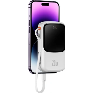 Powerbank Baseus Qpow Digital Display 10000mAh 20W QC/PD/SCP/FCP + kabel Lightning biały